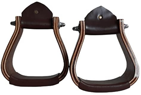 Pak Tree Hölzerne breite Western-Lederüberzogene Steigbügel, Hölzerner Glockensattel Steigbügel (Größe: 4.0)