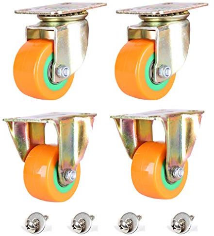 4 ruedas giratorias amarillas, ruedas para muebles de espuma de poliuretano de 2 pulgadas y 50 mm, placa superior de 360 °, rodamiento de bolas, bloqueo doble, sin ruido, capacidad