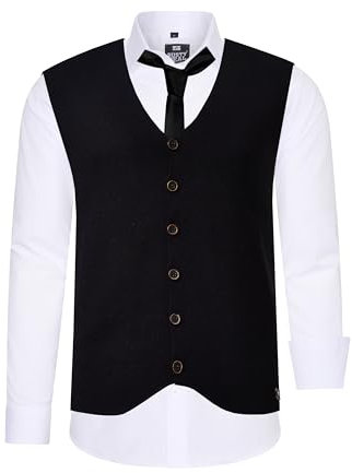 Rusty Neal Herren Hemd Weste Krawatte 3er Set Hochzeit Party Oberteil Outfit Kontrasthemd & Schwarz Weste & Krawatte Einfarbig S M L XL XXL 3XL 4XL 5XL 6XL Set 44_412_99, Größe:L, Farbe:Weiß