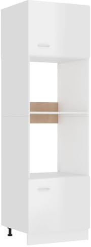 Générique Armoire à Micro-Ondes Blanc Brillant 60x57x207 cm Aggloméré,Meubles,Armoires & Meubles de Rangement,Meubles de Cuisine,Blanc,125 LB,802551