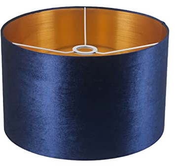 Samt Lampenschirm Rund Blau 35 cm – für Tischleuchte, Nachttischleuchte, Stehleuchte & Pendelleuchte – E27 – Velours mit goldener Innenbeschichtung