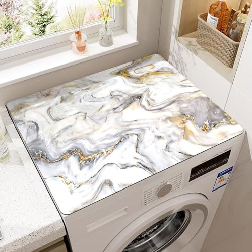 RUILBJ Lavadora Secadora Top Mat,Frigorífico Microondas Alfombrilla Antipolvo,Alfombrilla Desagüe Cocina,Alfombrillas de Baño,Funda Universal para Lavadora,3D Mármol Patrones (Color 3,40x50 cm)