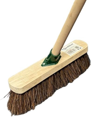 12” inch Stiff Yard Brush Heavy Duty Outdoor Garden Broom Outdoor with Durable Support Bracket with 120 cm Wooden Handle Hard Bristle Broom Sweeping Brush Outdoor with Natural Bassine Bristles.