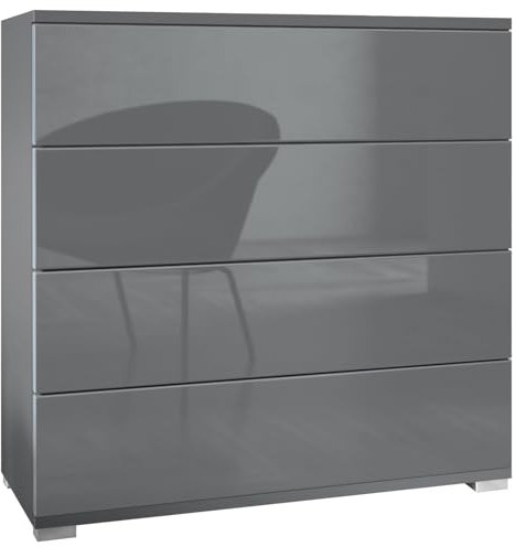 Vladon Kommode Pavos V3, Sideboard mit 4 Schubladen Anthrazit matt/Grau Hochglanz (76 x 76 x 35 cm)