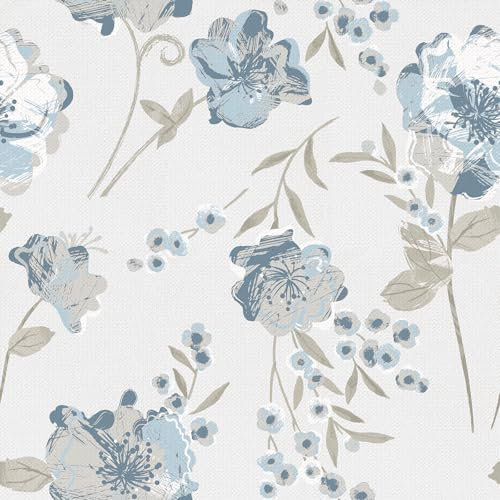 VaryFloral Papier peint floral bleu aquarelle 30,5 cm x 300 cm, papier adhésif beige, motif fleur d'azalée, papier de contact en vinyle imperméable, dos adhésif, papier peint vintage en vinyle