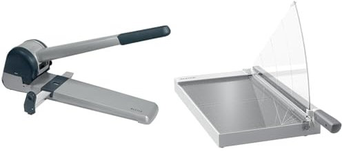 Leitz Set Superlocher mit Precision Office Hebelschneider A3, Extra großer Locher für das Büro, Für 250 Blatt, Papierschneidemaschine mit 457 mm Schnittlänge bis zu 15 Blatt, 51820084 + 90220000