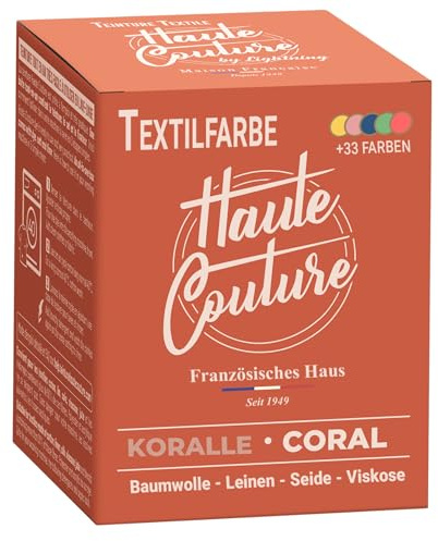 Haute Couture - Textilfarbe All-in-One - Koralle - 350g | Einsatzbereit - Waschmaschinenfärbung - Baumwolle, Leinen, Seide & Viskose - Über 33 Farben - Intensiv & Langanhaltend