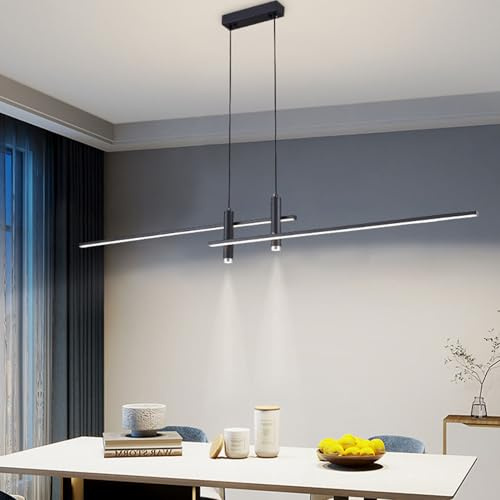 Deliouay Moderne Pendelleuchte LED Esstisch Esszimmer Lampen Dimmbar Hängelampe mit Fernbedienung Hängeleuchte Höhenverstellbar Esstischlampe für Küche Büro Wohnzimmer Deckenleuchte (Schwarz, 90cm)