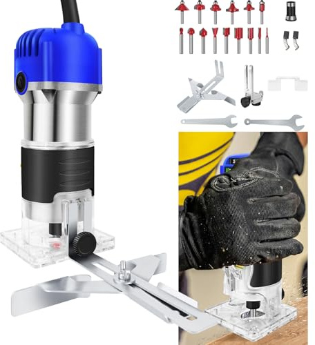 Handheld Holz Kompakt Kantenfräse Trim Router Power Routers Tool Palm Router Trimmer mit 15PCS 1/4“ Router Bits