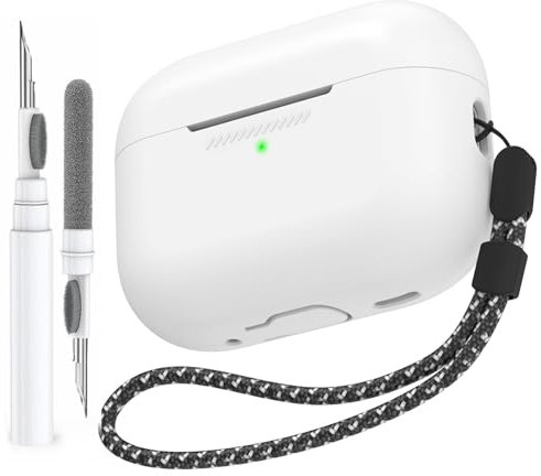 AhaStyle Silikon Hülle für Airpods Pro 2 (2023/2022/2019) mit Reinigungsstift Ganzkörper Cover Skin für AirPods Pro 2nd/1st Generation (USB-C/Lightning-Kabel) mit Handschlaufe