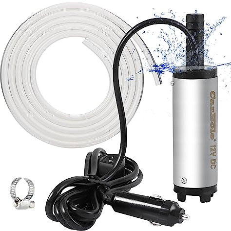 CaBole Tauchpumpe DC 12V 38mm,Ölpumpe Wasser Pumpe,Kraftstoffpumpe Elektrisch Kraftstofftransferpumpe Wasserpumpe mit 3m Schlauch,mit Zigarettenanzünder und Filter, Passend für Auto,Marine Boot