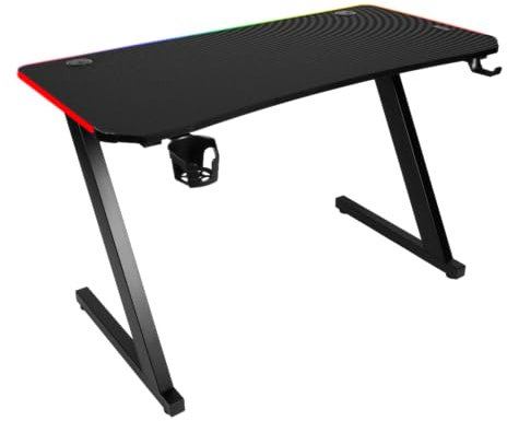 Konix Bureau Gaming Spectra 120 x 60 x 75 cm en Forme de Z - 30 Modes éclairage LED - Structure Table métal - Porte-gobelet - Support Casque - Noir