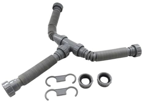 WAZUBC Double Sink Hose Drain Kit, 45mm Universal Double Sink Drain Pipe Kit Expandable Design Kitchen Sink Drain Hose Double Sink Drain Pipe Kit for Washbasin, Kitchen Sink