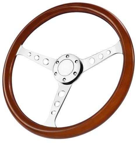 Acclcors Universal Racing/Golf Cart Holzlenkrad, 15 Zoll 6 bolzen Holzmaserung Racing Lenkrad, Klassisches Vintage Nostalgie Stil mit Hupentasten