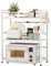 NETEL Expandable Microwave Shelf,3 Tier Microwave Stand with 8 Hooks,air fryer shelf stand,Microwave Oven Rack, Desktop Printer Shelf Rack, Bakers Rack,Kitchen Countertop Organiser Shelves,White