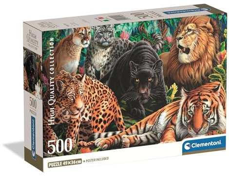 Clementoni Puzzle Collection - Wild Cats 500 Stücke, Compact Box - Puzzle für Erwachsene 14-99 Jahre, Geschenk für Mann und Frau, Made in Italy, 35584