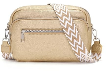 RQJZ 26x18cm Sac Bandouliere Homme Petit Sac à Main en Cuir Vegan Élégant Sacs Bandoulière Femme avec Large Sangle pour Quotidien & Voyage Or rose