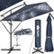 tillvex® Sombrilla de Jardín Rectangular Ø 330 cm con Manivela + Funda con Manivela | Sombrilla con soporte & Protección Viento | Parasol mercado impermeable + Protección UV (Azul - con LED)