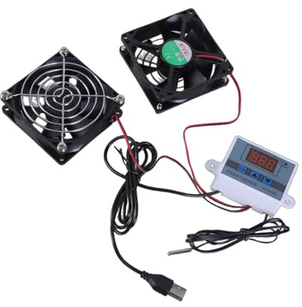Mirweon 2,5 W leiser USB-Schrankventilator mit verstellbarem Thermostat, Metallgitter, Kühlventilator für Heimkino und Haustierhütten