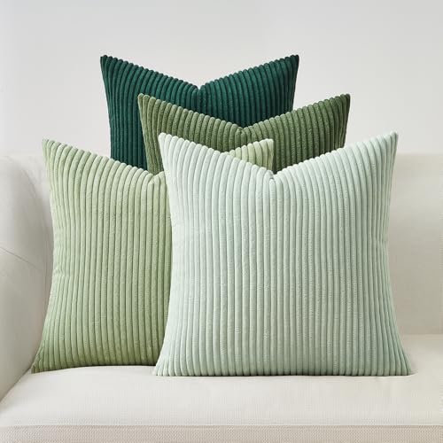 Topfinel Housse Coussin Vert Clair 45x45cm Decoration Chambre Salon Maison Lot de 4 Housse de Coussin Canape Lit Jardin Déco Aesthetic Scandinave pour Canapé en Velours Côtelé