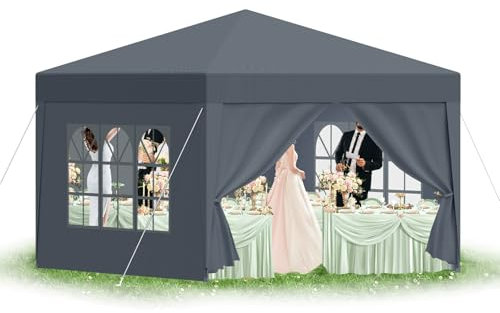 arvioo Pavillon 3x3 m mit 4 Seitenwände Wasserdicht Stabil Winterfest UV-Schutz Partyzelt mit PE-Dach und Stahlrahmen für Outdoor-Events, Märkte & Feste (Grau)