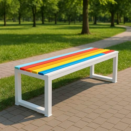 Generisch Gartenbank Ohne Lehne Terrassenbank Für Außenbereich Massivholz Sitzbank Wetterfest Metall Balkonbank Bis 200 Kg Belastbar(Weiß,L-120cm)