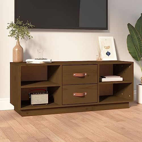 Qnhdfrt TV-Schrank Lowboard aus Massivholz Kiefer Honigbraun 100x34x40 cm mit Großem Stauraum für Wohnzimmer Fernseher und Dekoration Stabiles Design