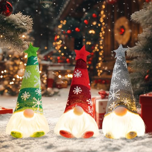 GothicBride 3 Stück Weihnachts Wichtel Figuren Weihnachten Deko 20cm Leuchtende Weihnachtszwerg Schwedisch Klein Zwerg Weihnachtsdeko Dekoration Party Weihnachtsbaum Geschenke