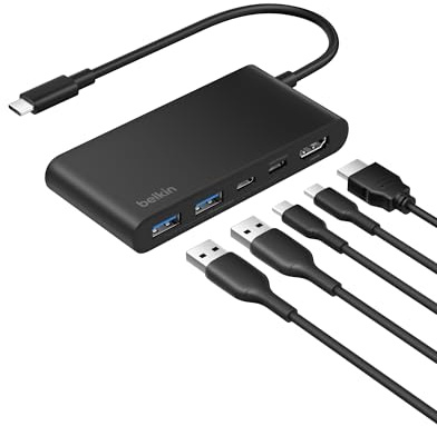 Belkin USB-C Hub 5-Port 4K HDMI 2.0 100W PD for MacBook, iPad & laptops | 5Gbps data transfer, 4K HDMI 2.0 display support, compatible with iPad Pro, Chromebook, and Neo MacBook