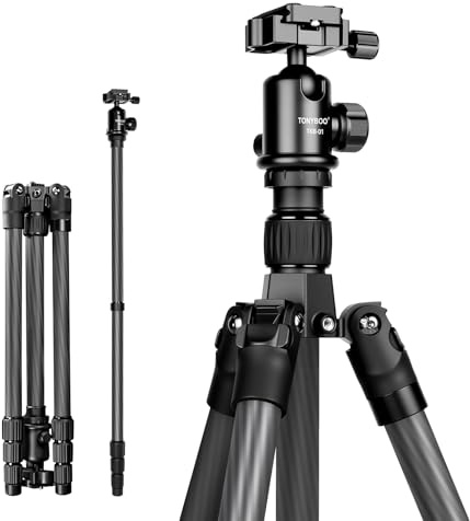 TONYBOO 61.5 Camera Tripod & Monopod, Carbon Fiber Compact Travel Tripod with Arca Swiss Ball Head, Lightweight Portable Reversible Tripod for DSLR Mirrorless Camcorders Phone, Max Load 22 lbs