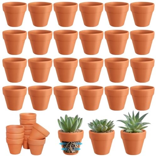 Set da 24 Vasi in Terracotta da 5,5 cm con Foro di Drenaggio, Mini Vasi Riutilizzabili Ideali per Piante da Interno ed Esterno, Perfetti per Fiori, Suculente e Orchidee