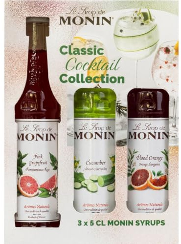 Monin Classic Cocktail Syrup Gift Set – 3 x 5cl Mini Bottles (Pink Grapefruit, Cucumber & Blood Orange) | Gin & Tonic, Mojito & Margarita Mixers | Premium Cocktail Syrups Collection Gift Set
