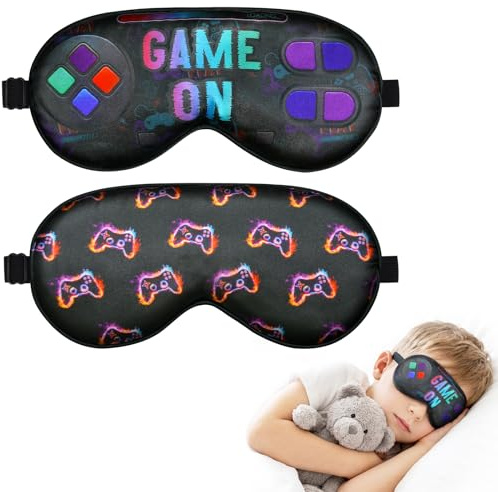 2 Pack Boys Sleep Mask, Blackout Silk Eye Mask for Sleeping with Adjustable Strap, Kids Sleep Mask for Home & Travel (Flame Game Console)