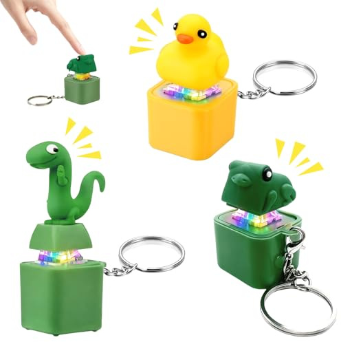 3 PCS Lizard Button Lizard Keychain, Tastatur Fidget Spielzeug mit Licht & Sound, Tragbarer Stressabbau, Genuss Interaktives Anti-Stress, zur Linderung Von Angst, Spannung(Gelbe Ente/Frosch/Eidechse)