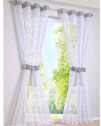 SIMPVALE 2 stücks Vorhang Blatt Chiffon Tüll Tür Fenster Vorhänge Balkon Falten, für Wohnzimmer, Breite 140 cm, Polyester, Grau 002#, Höhe 225cm