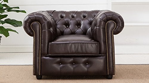 Lifestyle For Home Chesterfield Sessel in Dunkelbraun braun glänzend Antik Stil mit Steppung