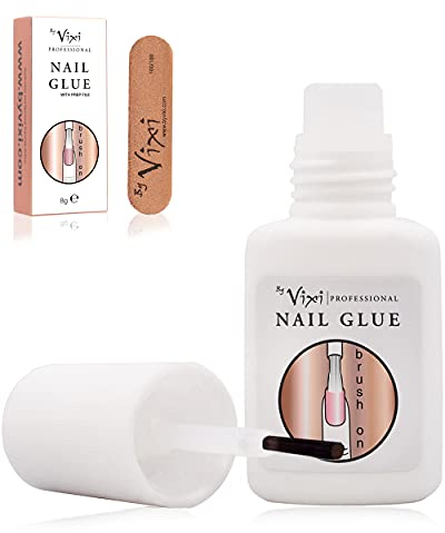 8g By Vixi COLLE EXTRA FORTE POUR ONGLES avec LIME DE PRÉPARATION et PINCEAU GRATUITS Adhésion et séchage instantanés, De qualité professionnelle