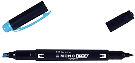 Tombow MONO edge Textmarker mit zwei Spitzen, himmelblau, Keilspitze und Finelinerspitze, schnell trocknend, umweltfreundliches Design [WA-TC96]
