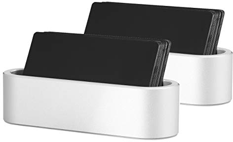 Faletony Metall Visitenkartenhalter, Business Visitenkartenständer Visitenkarten Halter Kartenhalter Card Holder für Büro Schreibtisch Bürobedarf (Silber Set, 2 Stück)