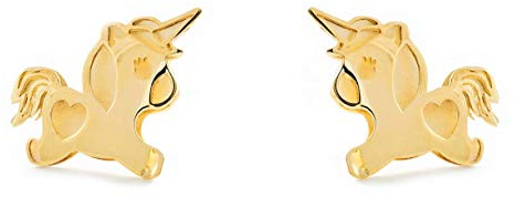 Damen & Kinder Einhorn Ohrstecker - Gelbgold 9 Karat (375) - Geschenkbox - Garantiezertifikat