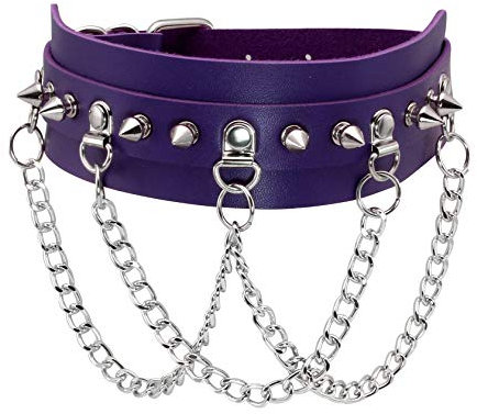 MILAKOO Collana da Donna con Colletto in Pelle Viola con Collana a Catena in Lega Choker Gothic