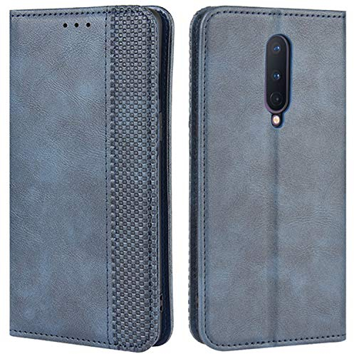 HualuBro Handyhülle für OnePlus 8 Hülle, Retro Leder Stoßfest Klapphülle Schutzhülle Handytasche LederHülle Flip Case Cover für OnePlus 8 Tasche, Blau