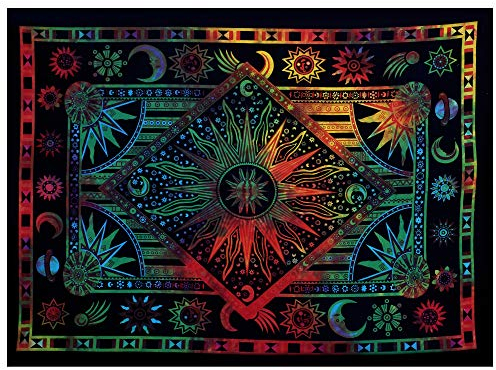THE ART BOX Indie Wandteppich Baumwolle Mandala Wandbehang Deko Teppich Ästhetische Raumdeko Wohnzimmerdekoration Indische Tücher Schlafzimmer Deko - Regenbogen, Klein (77 x 102 cm / 30 x 40 Zoll)