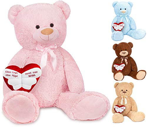 BRUBAKER XXL Teddybär 100 cm Rosa mit einem Einen Engel ohne Flügel nennt Man Mama Herz Stofftier Plüschtier Kuscheltier