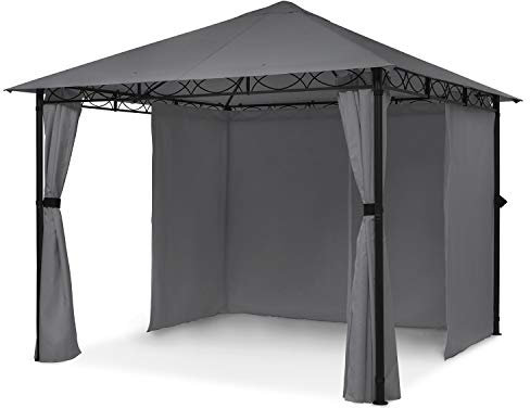 Blumfeldt Mondo - Pergola Tente de fête, tonnelle de Jardin, Dimensions: 2,95x2,6x2,95 m (LxHxP), 4 Panneaux latéraux, Concept EasyMount, Protection Contre Les intempéries : UV/Vent/Pluie, Gris foncé