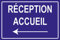 Réception accueil à gauche, panneau en PVC de 3 mm d'épaisseur au format 200x300mm de couleur bleu