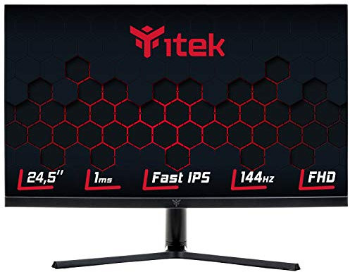 Itek Monitor GGF - 24.5 Pollici, Piatto, Risoluzione FHD 1920x1080, Pannello Fast IPS da 144Hz, Schermo 16:9, Risposta 1ms G2G, Collegamenti 2xHDMI e DP, USB, Altoparlanti, HDR, Adaptive Sync