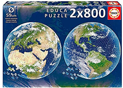 Educa 19039, Planet Erde, 2 x 800 Teile rundes Puzzle für Erwachsene und Kinder ab 10 Jahren, Weltkarte