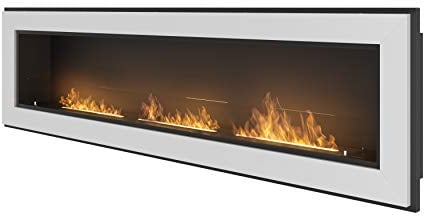 Bioethanol-Kamin zur Wandmontage mit Schutzglas, inklusive Rahmen des Biokamins aus Edelstahl (Weiß, 180 cm)
