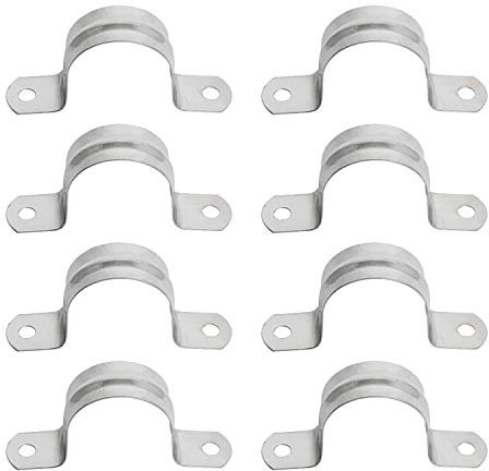 Aopin 35mm Rigid Pipe Strap Clamp 2 Holes Strap U Bracket Tube Strap Tension Clips 201 Stainless Steel, for Pipe Fixing, Silver, 8Pcs
